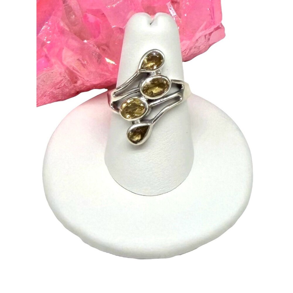 Citrine Ring Solid 925 Sterling Silver Size 9 Multi Stone Statement